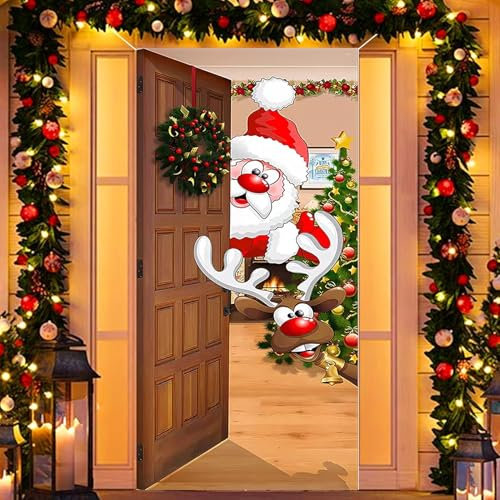 200 x 90 cm Weihnachten Tür Abdeckung Dekoration Weihnachten Tür Hängen Banner Haustür Fotografie Hintergrund für Weihnachtsfeier Feiertag Winter Neujahr Toilettentür Deko