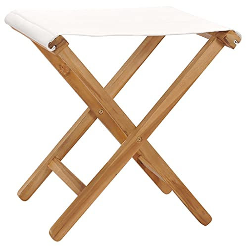 HETFTJN Dining Chairs Campingstuhl Klein Einfacher Strandstuhl Esszimmerstuhl - Klappstühle 2 STK. Teak Massivholz und Stoff Cremeweiß für Garden Outdoor Balcony Terrassen