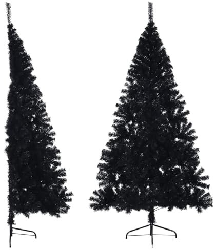 Sufrk Albero di Natale Artificiale a Metà con Base Nero 180 cm PVC-Albero di Natale Luminoso Led Luci con Giochi di Luce Struttura in Metallo Decorazione Natalizia Design Minimal Artificiale Arredamen