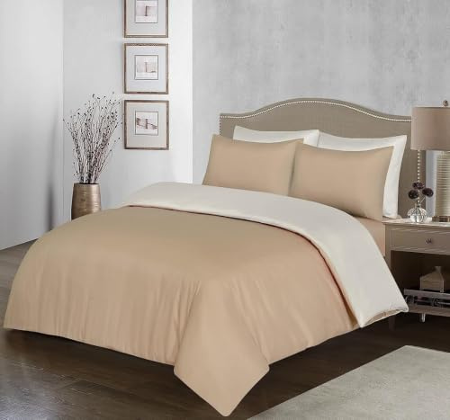 Ev Dekor SuperKing Duvet Cover– Reversible Microfiber Pillowcase Mink/Cream | Home Gadgets World Microfiber Reversible Quilt Cover Set Pillowcases 50x75cm, Oeko-TEX Certified, Soft Breathable Ideal-Sizes