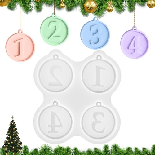 Silikonform Weihnachten Anhänger, Runden Zahlen Anhänger Silikonform mit Zahlen 1-4,Silikonform Adventszahlen Silikonform Zahlen Silikonform Haus Zahlen Silikonform Weihnachts