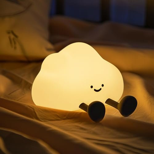 Refluxe Lampe de Nuit en Silicone en Forme de Nuage, Lampe LED Tactile Dimmable, Lampe de Chevet Rechargeable avec USB, Lampe Souple pour Nursery, Décoration et Cadeaux pour Chambre d'Enfant(Cloud)