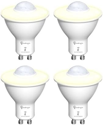 TobeBright LED Smart Motion Glühbirnen, GU10 PIR Lichtsensor Birne 5W, Bewegungsaktivierte Glühlampe Warmweiß 3000K, Auto Ein/Aus LED Lampe für Treppen, Garage, Korridor(4-Stücke)