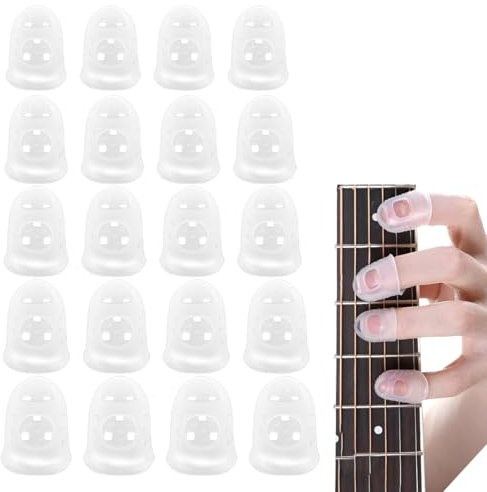 MEXRUMI 20 Stück 5 Größen Anti-Rutsch Gummi Fingerschutz Fur Kinder Erwachsene, Fingerkuppenschutz Guitar Ukulele Saiten Instrument Fingerspitzen Schutz Ideal Gitarren Zubehör