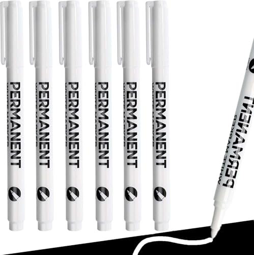 AJinacious White Oil Based Medium Tip Permanent Paint Markers, 6 Pack, Waterproof, Ideal for Rock, Wood, Glass, Plastic, Never Fade Formula