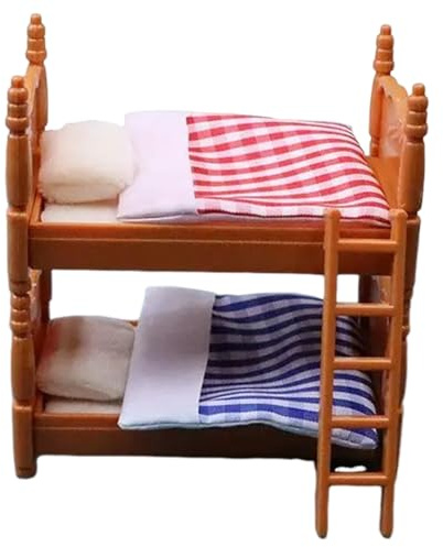 Puppenhausbett, süßes, lebensechtes Etagenbett, 9,4 x 6,1 x 9,9 cm, quadratisches Gitter, Spielzeugbett, lustiges DIY-Zubehör, Puppenhausmöbel für Mädchen, Kinder, Rollenspiele, Geschenke, Puppen-Etag