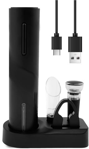 Abridor de botellas eléctrico de ABS, abrebotellas eléctrico recargable, sacacorchos eléctrico, abridor de botellas eléctrico de larga duración con base de almacenamiento, abridor de vino eléctrico