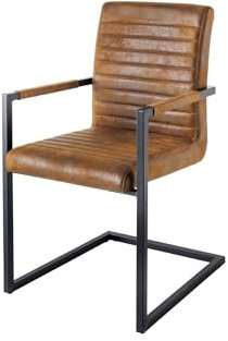 Licht-Erlebnisse Schwingstuhl mit Armlehne Braun Schwarz mit Ziersteppung Stoff Metall Freischwinger Stuhl Esszimmer Esstischstuhl Polsterstuhl