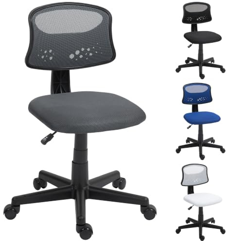 HOMCOM Armless Office Chair Schreibtisch-Drehstuhl mit atmungsaktiver Netz-Rückenlehne Höhenverstellbarer Bürostuhl Bürostuhl Belastbarkeit 120 kg Grau