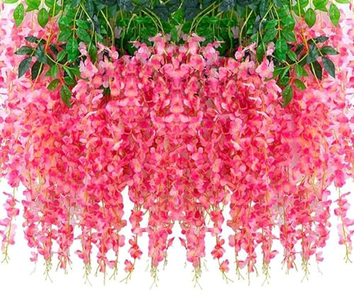 2 Pack 20 Branches Wisteria Hanging Flowers 6 Feet Artificial White Wisteria Vine Silk Flowers Garland for Wedding Arch Party Garden Home Decor (Pink)