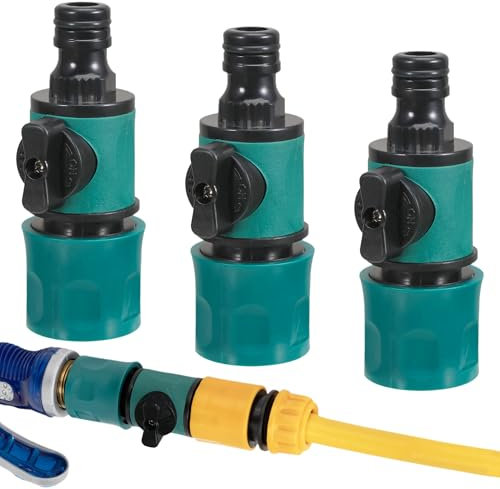 Garden Hose Pipe Connector 3pcs, Hoses Fittings with Individual On/Off Valves and Quick Release in Lines Hoses End Connector, Waterbutt Hose Connector Hose Joiner