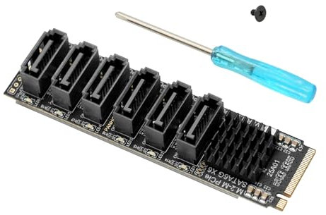 Quevati Carte Exaio M.2 vers SATA 3.0, contrôleur PCIe SATA 3.0 6 ports pour ASM1166, adaptateur PCIE 3.0 X2 16G, SATA 3.0 6G x 6 compatible avec 6 périphériques SATA