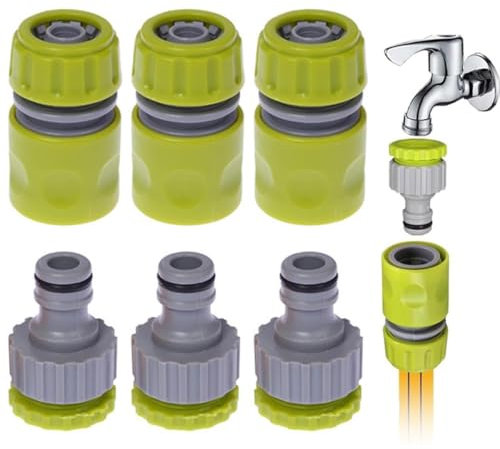 NHQZ 6 Pièces Raccords Tuyau d'Arrosage en Plastique, 3 Raccords Tuyau Rapides et 3 Connecteurs de Robinet, Raccord Tuyau d'arrosage, Embout Tuyau Arrosage