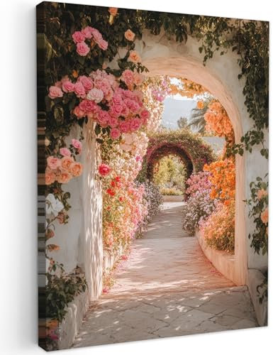 MuchoWow© Impression sur Toile Decoration Murale Peinture 30x40 cm Tableaux Art Décoratif Muraux Décoration Chambre Vue de la Fenêtre - Arche - Fleurs - Pastel