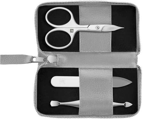 ZWILLING Manicure and Pedicure Set 3-Piece Combination Nail Scissors Vegan Apple Leather Case Grey