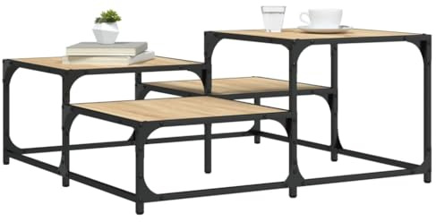SKTQYQO Quadratischer Couchtisch aus Sonoma-Eiche mit industriellem Metallrahmen, feuchtigkeitsbeständige Mehrschichtplatte und verstellbare Füße
