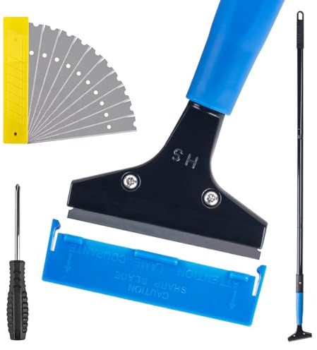 Tapetenentferner mit 10 Klingen Tapetenschaber mit Gummigriff 116cm | Teleskopstiel, Glasschaber Zum Reinigen von Glaswänden, Kaugummi, Farbe, Fliesen, Kleber, Linoleum, Robust