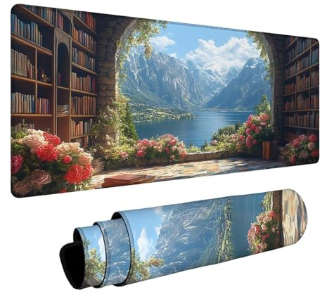 Mauspad Blume Mauspad XXL 60 x 140 x 0.3cm, Schreibtischunterlage Bücherregal Wasserfest Gaming Mauspad Genauigkeit Geschwindigkeit Verbessern für Gaming Zubehör Laptop Büro Geschenke FSBD-2642
