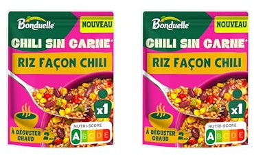 BONDUELLE - Chili Sin Carne - Riz, Haricots Rouges et Maïs - Recette Végétarienne - Plat Préparé Nourrissant et Gourmand - Nutri-Score A - Sachet de 250 g (Lot de 3)