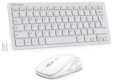 TECKNET Mini Wireless Keyboard and Mouse Set, 2.4G Cordless USB Keyboard and Silent Mouse Combo with Nano USB Receiver for Computer, PC, Laptop, Desktop, Matte White