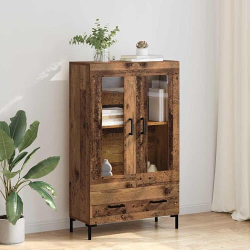 Foknhdi Buffet haut en bois recyclé 69,5 x 31 x 115 cm avec 2 portes et tiroir, buffet moderne avec pieds en métal, robuste et polyvalent pour salon, couloir et chambre à coucher