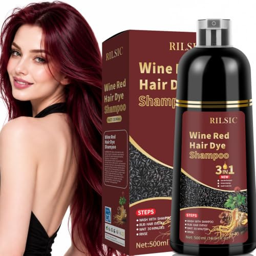 Rot Haarfarbe, Hair Dye Shampoo 3in1, Haarfärbeshampoo Hair Color Shampoo | Gegen Graue Haare, Sofort-Färbe-Shampoo, Farbshampoo Tönungsshampoo Graue Haare Abdecken für Männer Frauen