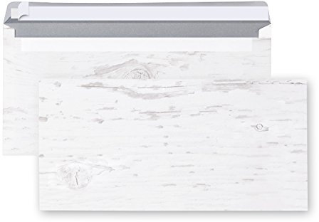 Logbuch-Verlag 50 Briefumschläge weiß grau DIN lang 22 x 11 cm Kuvert Briefkuvert Holzoptik Hochzeit Einladungen