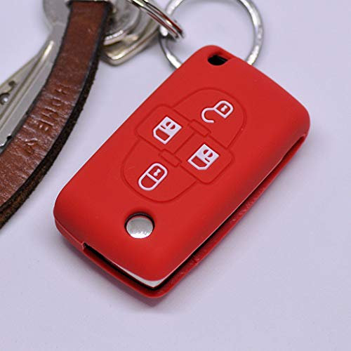 Soft Case Schutz Hülle Auto Schlüssel für Peugeot Ranch Partner 807 1007 Citroen C4 C8 Klappschlüssel Flip Key/Farbe Rot