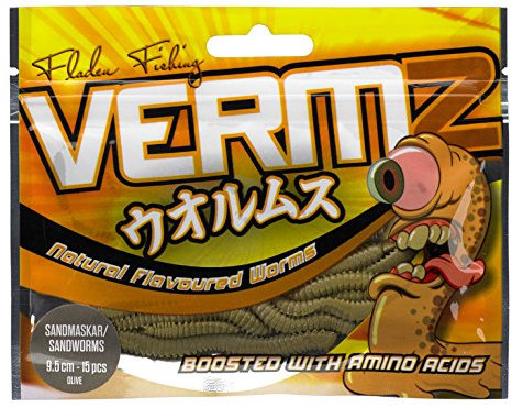 Fladen VERMZ, künstliche Sandwürmer in DREI Größen und Zwei Farben, Geruch und Geschmack wie echte Würmer durch Arminosäuren (95mm, Olive)