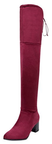 Minetom Damen Stiefel High Heels Gefüttert Mit Pfennigabsatz Lack Schnallen A Rot EU 38