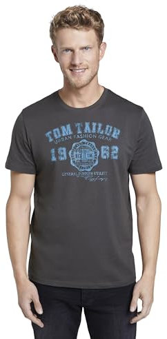 TOM TAILOR Hommes T-shirt avec logo imprimé 1008637, 10899 - Tarmac Grey, 3XL