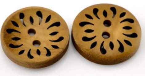 25 filgrane Blumen Holzknöpfe 23mm Knöpfe Kaffeebraun braun 2 Löcher basteln