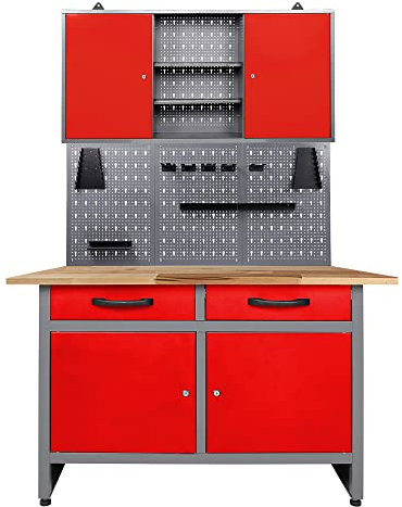 Ondis24 Werkstatteinrichtung rot 3 teilig Werkstatt Werkbank Werzeugschrank Eurolochung Arbeitshöhe 85 cm (Arbeitshöhe 85cm)