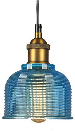 LFsem Vintage Industrielle Pendelleuchte Bunte Glas Lampenschirm Decken Leuchte E27 Loft Hängelampe Suspension Beleuchtung Für Restaurants Bar (Blau)