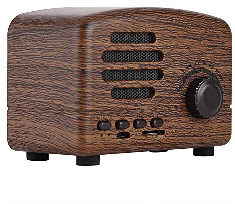 Diyeeni Retro Bluetooth Lautsprecher, Tragbar Stereo Lautsprecherbox mit FM Radio, Starke Bass, Wiederaufladbare Kabellose Desktop Speaker 8 Stunden Laufzeit, Unterstützt TF Karte(Holz)