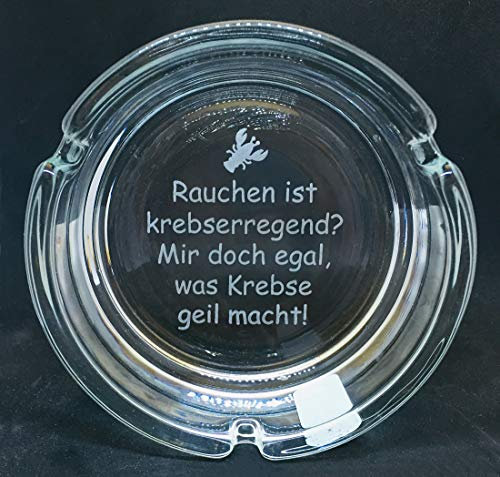 SNEG Aschenbecher aus Glas mit lustigen Sprüchen oder eigenem Text | Geschenk für Raucher (Motiv 1 - Krebse)