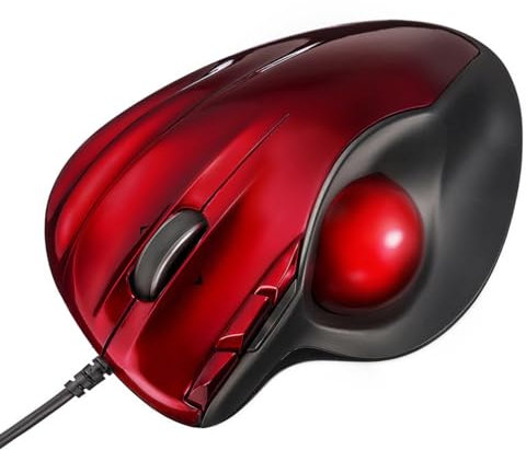 SANWA Wired Trackball Mouse, Tilt Scroll Rollerball Mouse, 3 Programmable Buttons, 400/800/1200/1600 DPI, Thumb Control, Ergonomic Computer Trackballs, Compatible with Windows, Mac OS, Chrome, Red
