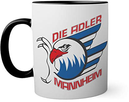 Ice Hockey Team Adler Manheim Eishockey Schwarze Innenseite mit passendem Henkelbecher Mug 330ml