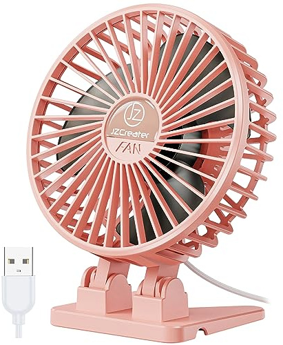 JZCreater USB Desk Fan, Portable Mini Fan, 3 Speeds Desktop Table Cooling, Plug in Power, Rotation Strong Wind, Quiet Personal Small Fan for Home Desktop Office Travel Bedroom, Pink