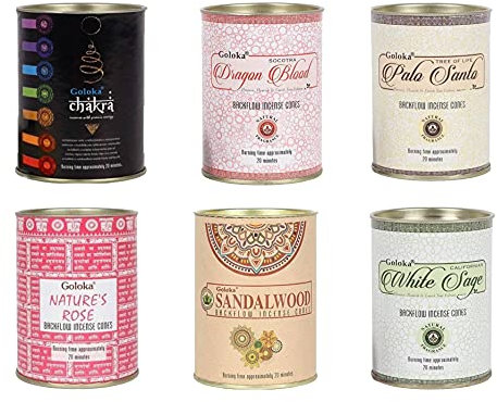 Lot de 24 cônes d'encens à refoulement | Chakra, Sang de dragon, Palo Santo, rose, bois de santal, sauge blanche | 144 cônes au total