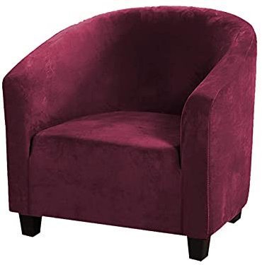 DZYP Sesselschoner Stretch Sesselbezug, Samt Sofahusse Elastisch Sofabezug Sesselüberwurf Sesselhusse Für Clubsessel Loungesessel (Wein rot,XL)