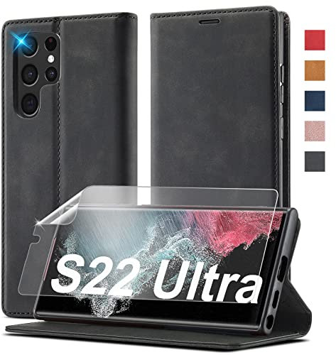 Ailicici für Samsung Galaxy S22 Ultra Hülle Leder [Mit Schutzfolie] Handyhülle für Samsung S22 Ultra Hülle Klappbar Leder Flip Wallet Stoßfeste Cover Case Klapphülle für Samsung S22 Ultra Hülle 5G