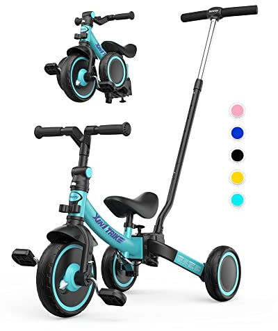 besrey 7 in 1 Kleinkind-Dreirad mit Lenkschiebegriff für 1-5 Jahre, faltbares Laufräder, Kleinkind-Fahrrad mit Radkupplung, größere Räder, abnehmbare Pedale, höhenverstellbarer Sitz,Grün