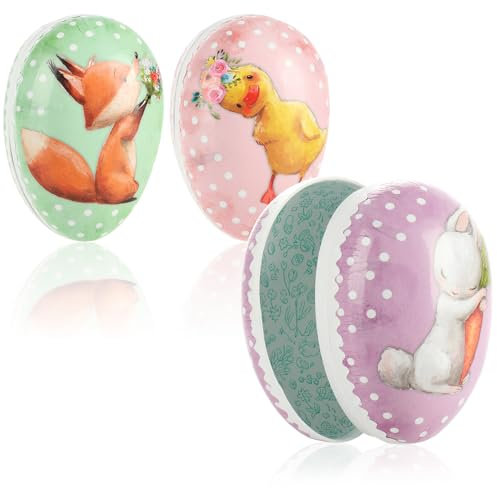 com-four® 3X Osterei zum Befüllen - Fülleier für Ostern - Osterei mit süßen Tier-Motiven - Osterdekoration [Auswahl variiert]