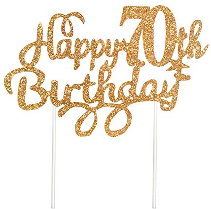CHEERYMAGIC Happy 70th Birthday Cake Topper Rose Gold Glitter 70th Birthday Cake Decorations Happy Birthday Cupcake Toppers for Birthday Anniversary Party Decorations A4-SRDGZS (Gold)