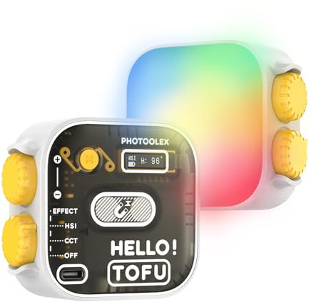 Video Light RGB, PHOTOOLEX Tofu Camera Light Mini 360° Full-Color w 2000mAh Rechargeable battery, 2500K-9900K Dimmable Led Panel Light, Photography Lights Support Magnet Adsorption, Selfie Light