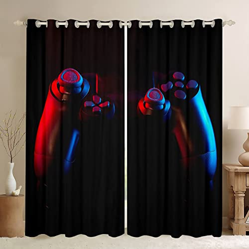 Games Curtain Boys Teen Gamer Video Game Gamepad Curtains Kids Cool Modern Game Controller Window Curtain For Bedroom Living Room Retro Gaming Darkening Thermal Drapes 2 Panels 66X72 Black