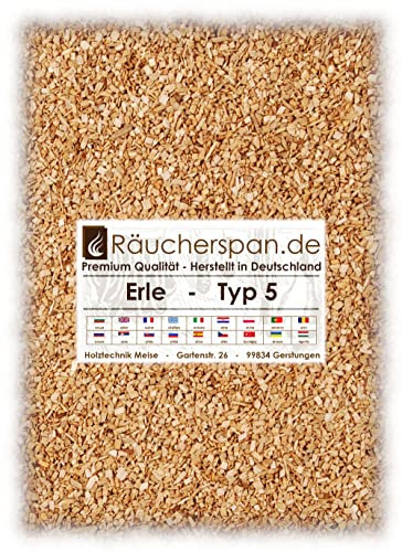 Räucherraspel Räucherchips klein für Borniak Räucherofen, Erlenholz Typ 5 (2kg entspricht etwa 8 Liter)