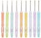 Aeelike 9 Pcs Spitze Häkelnadel Set, 0,8-2,75 mm Kleine Größe Häkelnadeln Set mit TPR Griff, Ergonomische Feine Häkelnadeln für Arthritische Hände, Bonbonfarben Dünn Häkeln Set für Socken, Ärmel