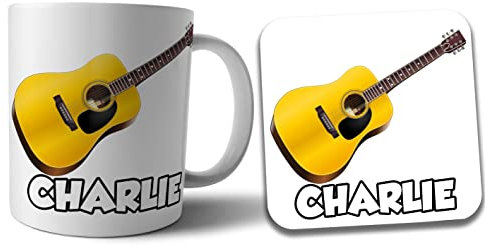 AK Giftshop Personalised Acoustic Guitar Mug and Coaster Gift Set